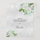 Silberne weiße Blumen Geburtstag danke Karte (Rückseite)