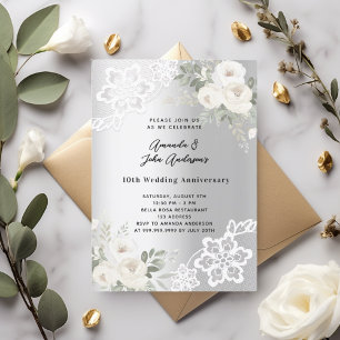 Silberne weiße Flora 10. Hochzeitstag Einladung