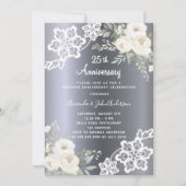 Silberne weiße Flora 25. Hochzeitstag Einladung (Vorderseite)