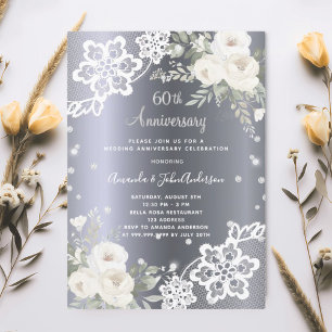 Silberne weiße Flora 60. Hochzeitstag Einladung