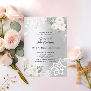 Silberne weiße Flora 60. Hochzeitstag Einladung