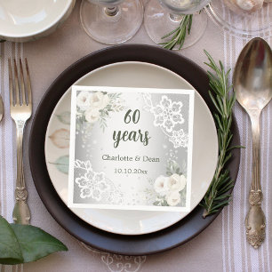 Silberne weiße Flora 60. Hochzeitstag Serviette