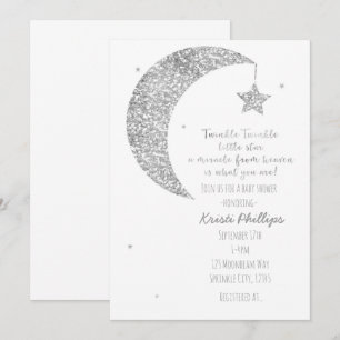 Silberne weiße Mond & Sterne Baby Shower Einladung