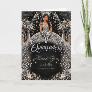 Silberne Weiße Quinceañera-Feier Dankeskarte
