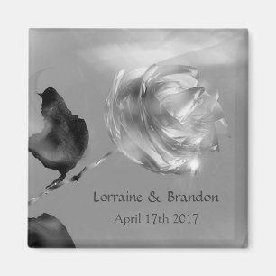 Silberne weiße Rose Save the Date Magnet