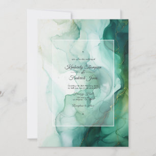 Silberne, weiße und waldgrüne Tinten-Hochzeit Einladung