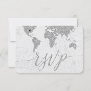 Silberne Weltkarte Benutzerdefinierte Ziel-Hochzei RSVP Karte