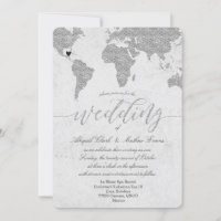 Silberne Weltkarte Zielort Hochzeitseinladung