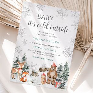 Silberne Winter-Wald-Baby-Party Einladung