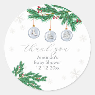 Silberne Winter-Wäscheleine-Ornamente Baby Shower  Runder Aufkleber
