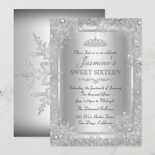 Silberne Winter Wonderland Sweet 16 Einladung