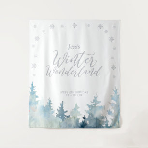 Silberne Winter-Wunderland-Kinder-Geburtstags-Tape Wandteppich