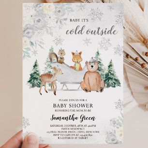 Silberne Winterwald-Baby-Party Einladung