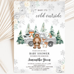 Silberne Winterwald-Baby-Party Einladung