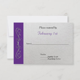 Silberne Wirbel auf Lila (Farbe ändern) Hochzeitsr Einladung