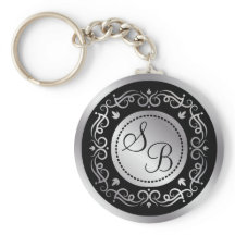 Silberne Wirbel auf Schwarzen Hochzeit mit Monogra