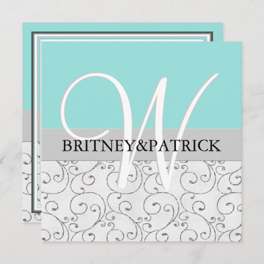 Silberne Wirbel Blauer Hochzeitsempfang Einladung (Vorne/Hinten)