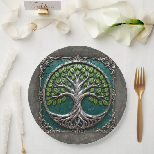 Silberne Wurzeln der Ewigkeit – Baum des Lebens. Pappteller (Hochzeit)