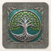 Silberne Wurzeln der Ewigkeit – Baum des Lebens. Rechteckiger Pappuntersetzer (Vorderseite)