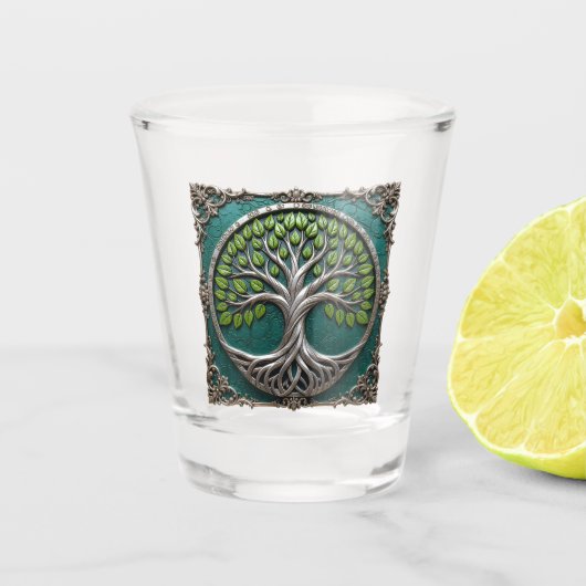 Silberne Wurzeln der Ewigkeit – Baum des Lebens. Schnapsglas (Vorderseite)