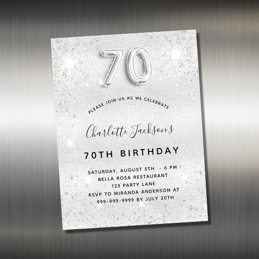 Silbernen Glitzer-Einladungsmagnet zum 70. Geburts Magnetkarte