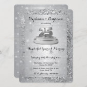 Silberner 25. Hochzeitstag Eleganter Glitzer Einladung (Vorne/Hinten)