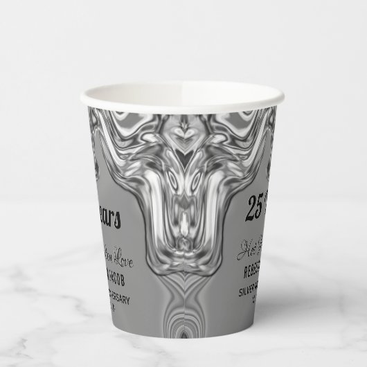Silberner 25. Hochzeitstag Pappbecher (Links)