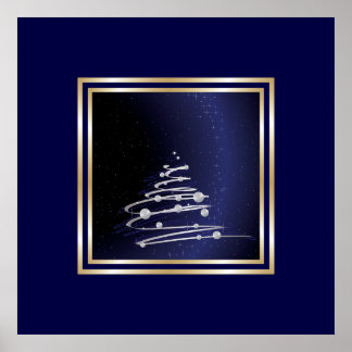 Silberner Abstrakter Weihnachtsbaum auf blau Poster