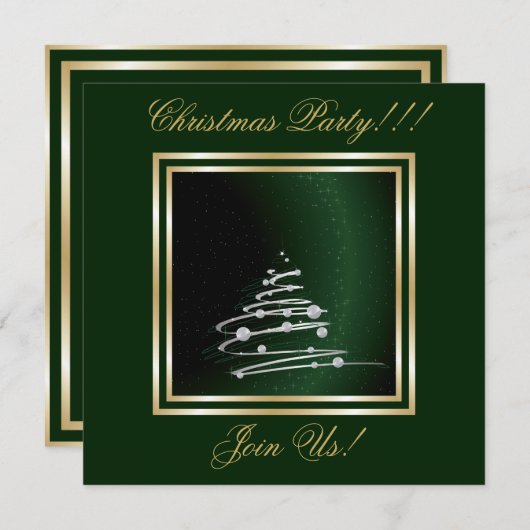Silberner Abstrakter Weihnachtsbaum auf Grün Einladung (Vorne/Hinten)