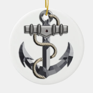 Silberner Anker Keramik Ornament