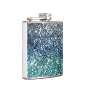 Silberner aquamariner blauer Glitzer-Blick Flachmann (Rechts)