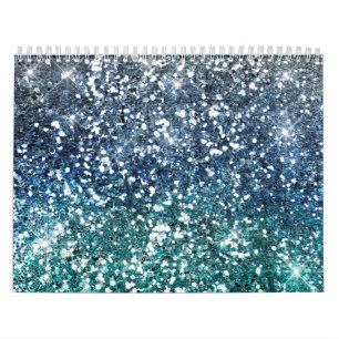 Silberner aquamariner blauer Glitzer-Blick Kalender