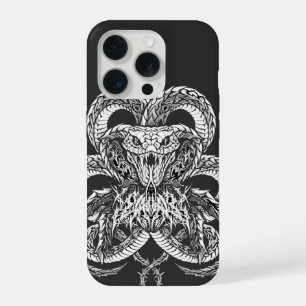 Silberner Art Deco Cobra Ornamentale Linienkunst iPhone 15 Pro Hülle