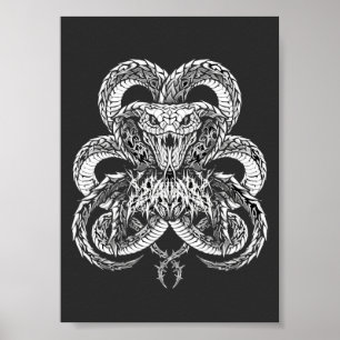 Silberner Art Deco Cobra Ornamentale Linienkunst Poster