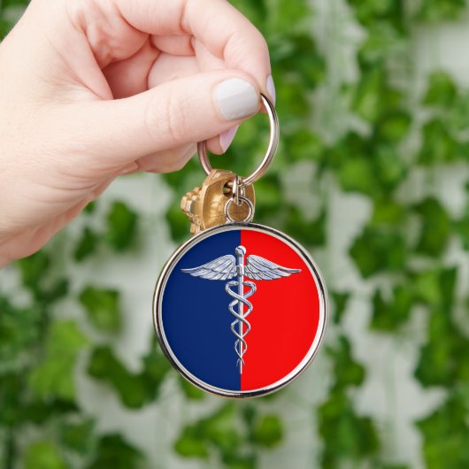 Silberner Artcaduceus-medizinische Symbol-Liga Schlüsselanhänger (Hand)