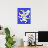 Silberner aufsteigender Drache Poster (Heimbüro)