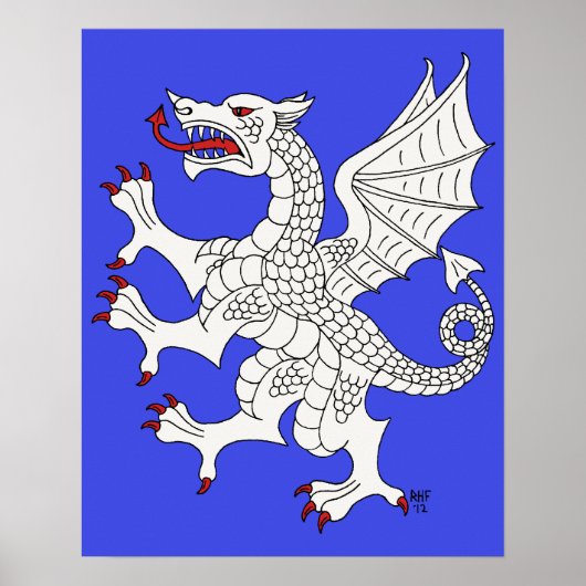 Silberner aufsteigender Drache Poster (Vorne)