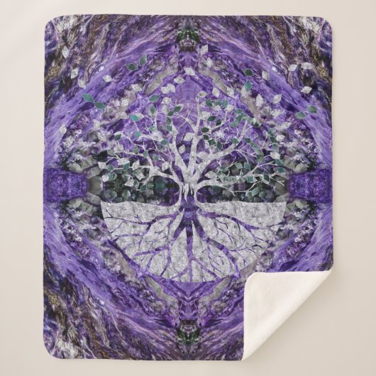 Silberner Baum des Lebens Yggdrasil auf Amethyst Sherpadecke (Vorderseite)