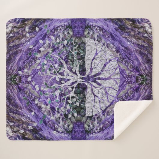 Silberner Baum des Lebens Yggdrasil auf Amethyst Sherpadecke (Vorderseite (Horizontal))
