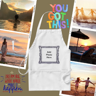 Silberner Bilderrahmen mit Foto hier Schürze