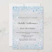 Silberner blauer Glitter-Winter-Geburtstag Einladung (Vorderseite)