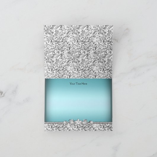 Silberner blauer Glitzer-u. Juwel-Bogen danken Dankeskarte (Innenseite)