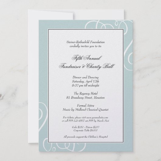 Silberner blauer Rahmen verzauberte Strudel-Gala Einladung (Vorderseite)