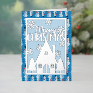 Silberner blauer Schneemann Faux-Papierkunst Frohe