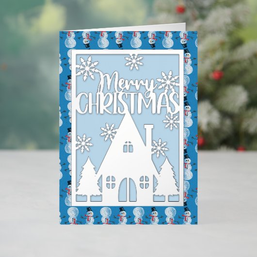 Silberner blauer Schneemann Faux-Papierkunst Frohe (Feiertag In Situ)