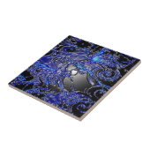 Silberner blauer Strudel abstrakt Fliese (Seite)