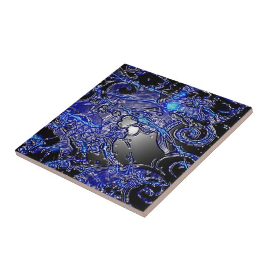 Silberner blauer Strudel abstrakt Fliese (Seite)