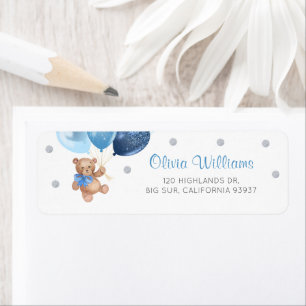 Silberner blauer Teddybär-Babyshower-Rücksendeadre