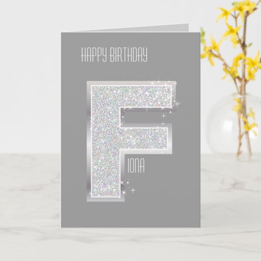 Silberner Buchstabe F Karte (Gelbe Blume)