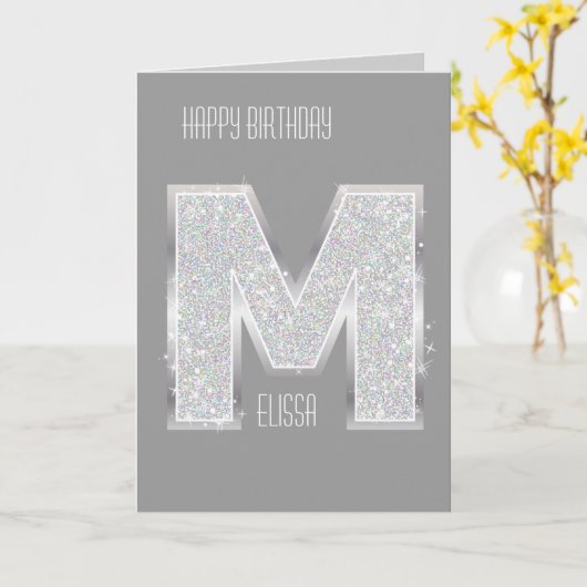 Silberner Buchstabe M Karte (Gelbe Blume)